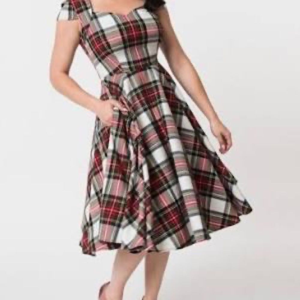 Hell Bunny Vixen Aberdeen Retro‎ Vintage Plaid Midi Dress Sz S